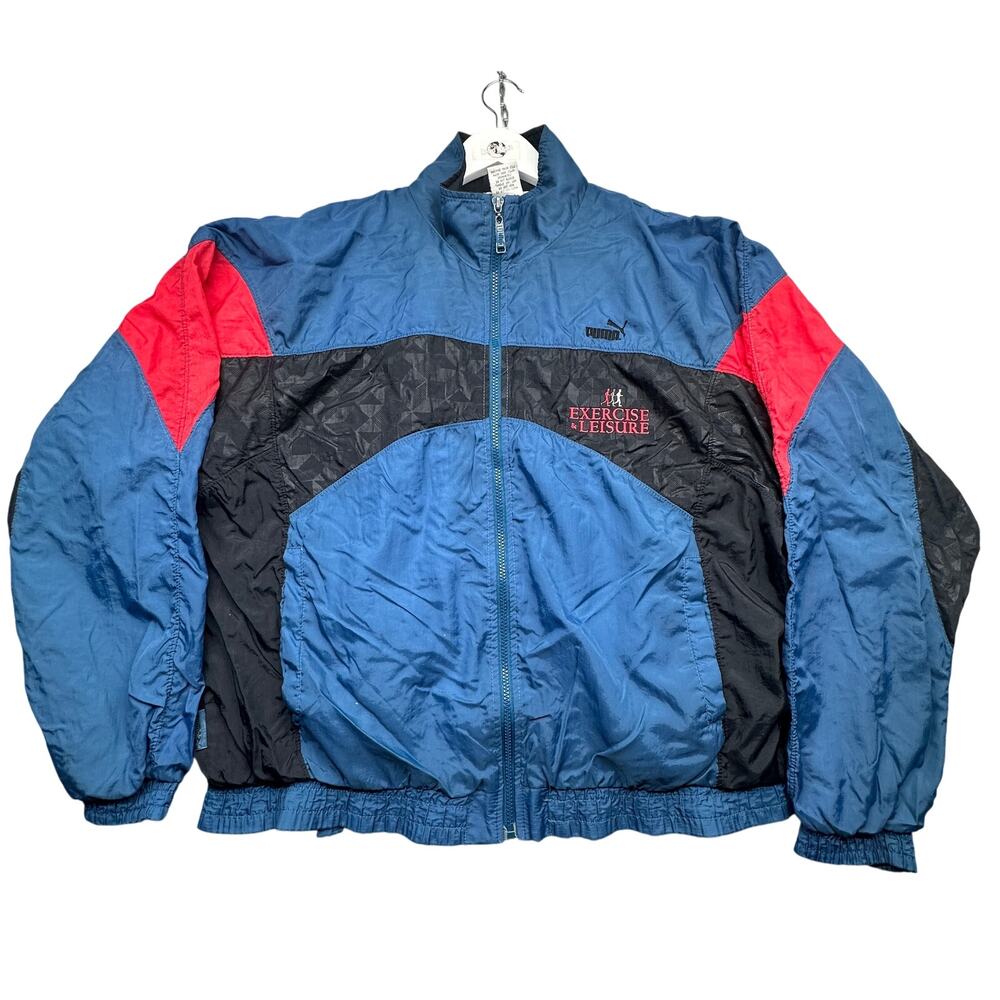 Vintage 90s Puma Windbreaker Jacket Men Medium Exercise & Leisure Blue Lined